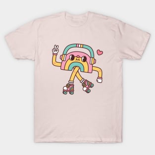 Cute Rainbow With Headphones And Roller Skates T-Shirt